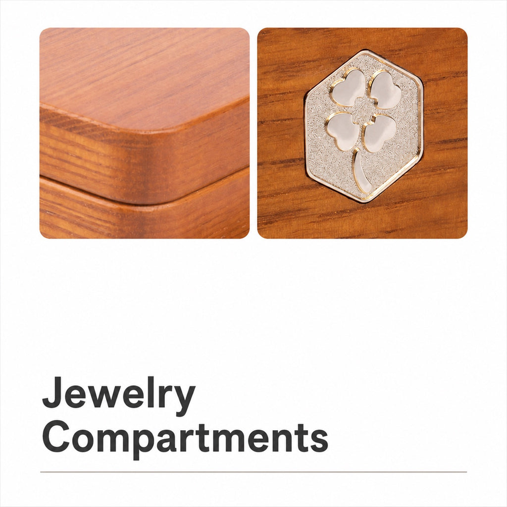Wood grain and clover medallion close-ups