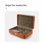 Single-tier jewelry box with fabric-lined compartments