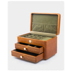Open three-tier jewelry box with two drawers